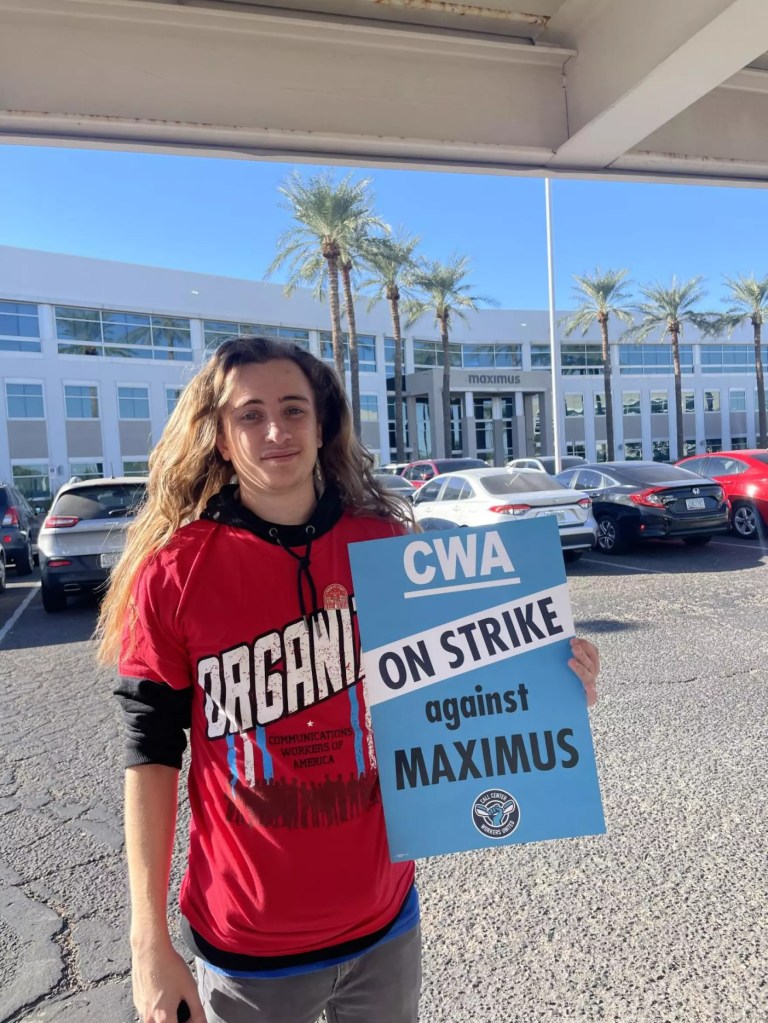 Ezekiel McQuiggin says Maximus call center employees don't make enough to afford basic necessities.