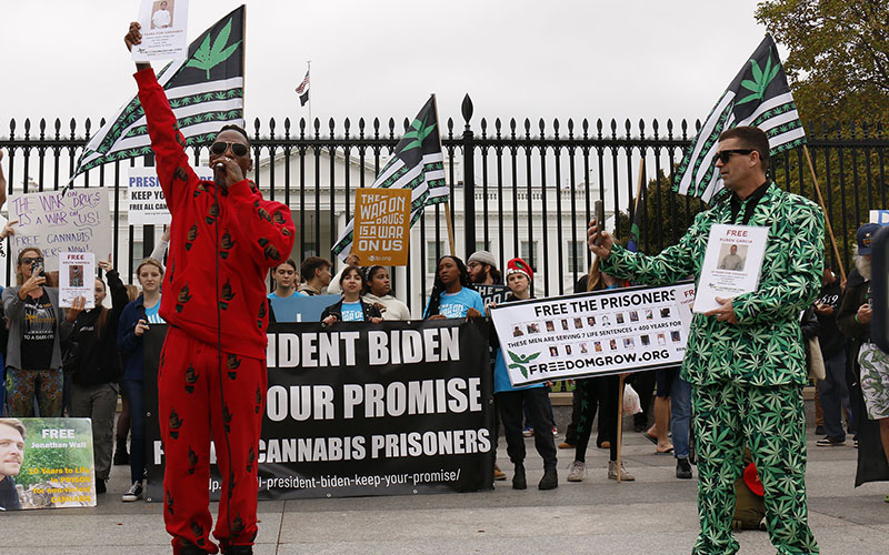 Hip-hop star M1 was among the protesters outside the White House calling on President Joe Biden to make good on his promise to pardon people convicted of simple cannabis possession.